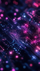 Obraz premium Dynamic Circuit Board Illustration Glowing with Electronic Connectivity in Deep Space Background