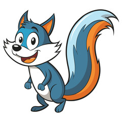 Smiling Blue Cartoon Fox Character Mascot with Orange Accents Standing Isolated