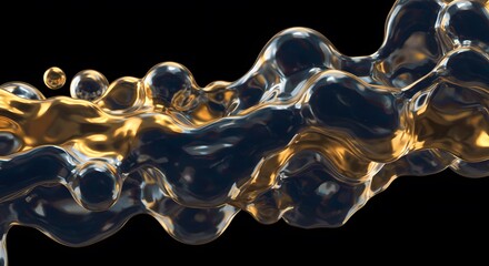 Transparent and gold liquid bubbles in a futuristic setting