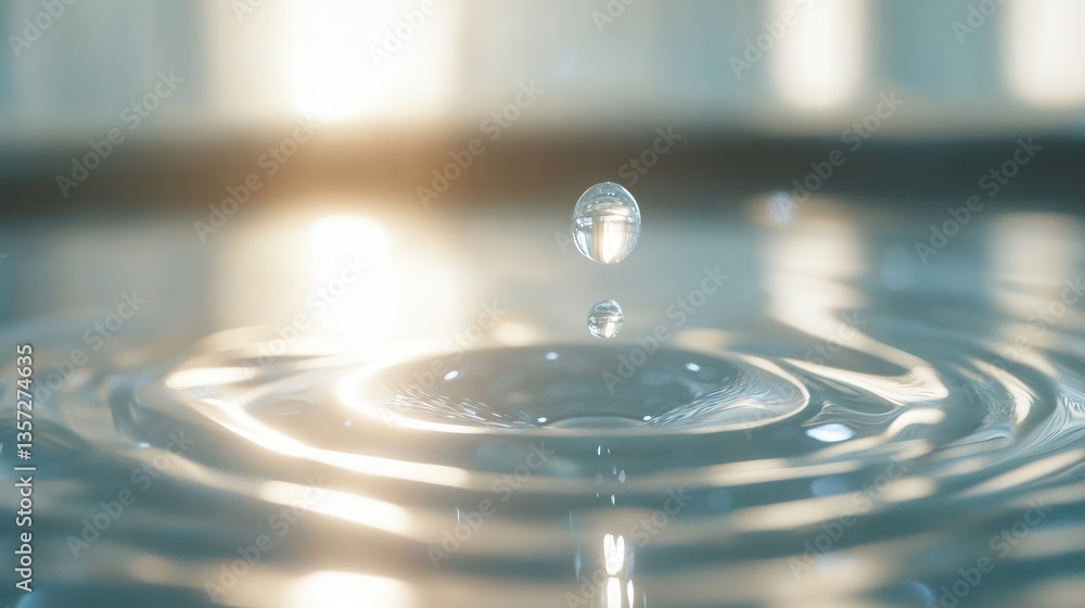 Poster serene drop impact creating fluid ripples with a tranquil water surface creating a refreshing mood