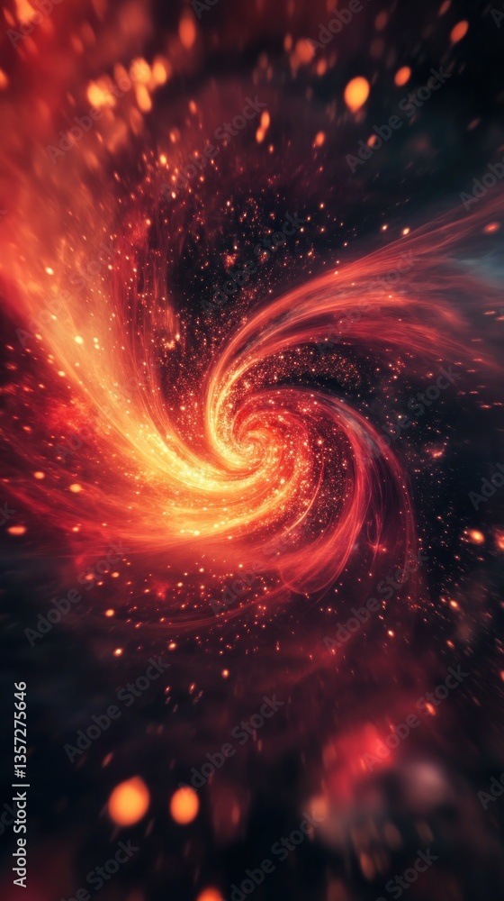 Poster fiery cosmic swirl abstract background red nebula with twirling effect shining bright sparks
