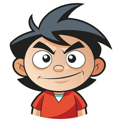 Cartoon of a Male Character with Black Hair and Red Shirt on White Background