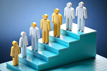 A visual representation of success, featuring stylized figures climbing stairs, with a gold figure symbolizing achievement among others.