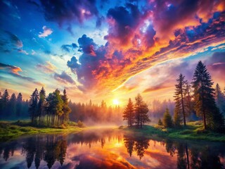 Obraz premium Double Exposure: Majestic Sky and Serene Nature Landscape