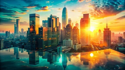 Double Exposure Marketing Success: Abstract Business Growth Concept