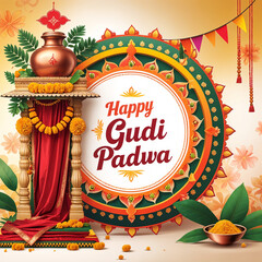 Festive Gudi Padwa Greeting Card with Traditional Decorations