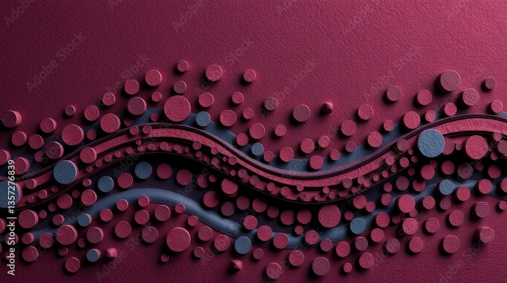Poster abstract circle pattern background with textured waves and deep red color