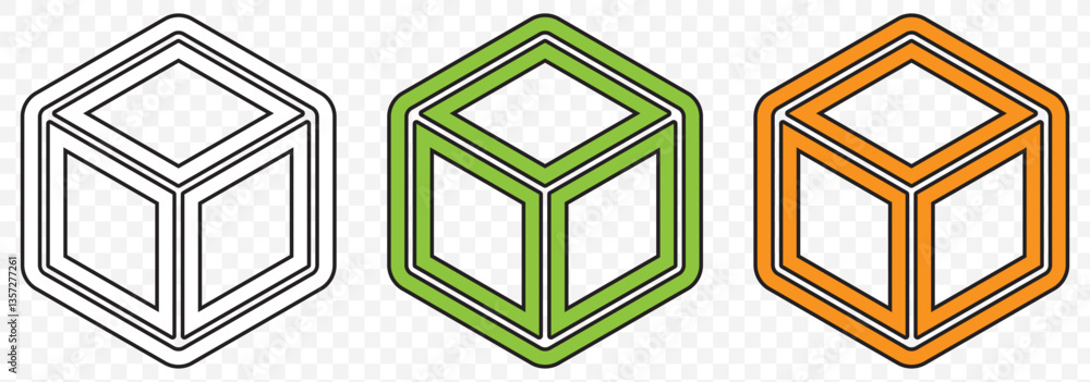 Poster three color cube icon. isometric of red cube vector icon for web design isolated on transparent back