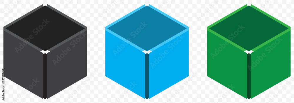 Poster three color cube icon. isometric of red cube vector icon for web design isolated on transparent back