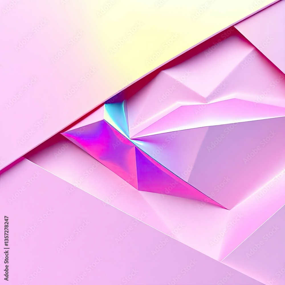 Aufkleber abstract geometric shapes with iridescent texture and soft pink color