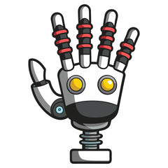 Cartoon Robot Hand Raised with Fingers Extended in a Stop Gesture on White