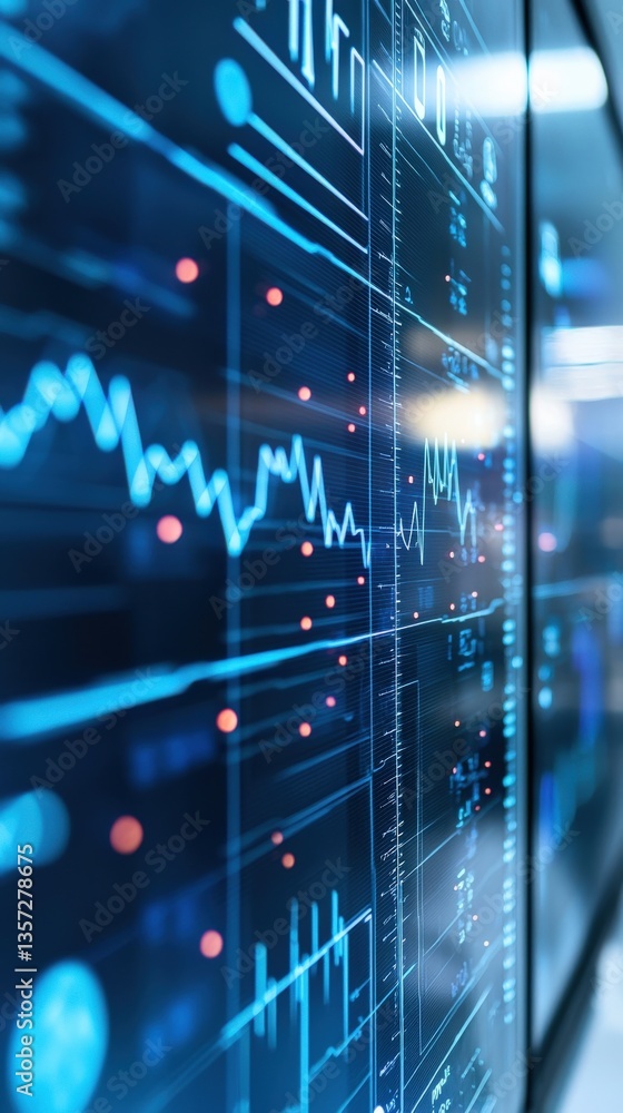 Poster data visualization with graphs and charts on digital display screen