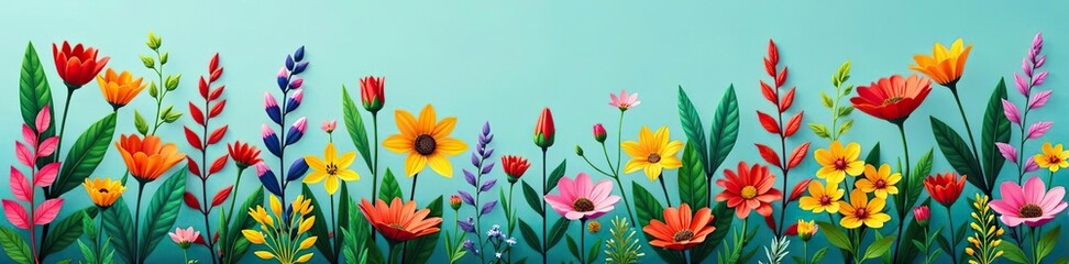 A vibrant collection of colorful plants and flowers in a flat design style, perfect for adding a pop of color to any project,  illustration,  vibrant