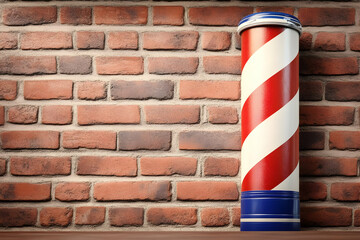 A classic barber pole stands against a rustic brick wall, symbolizing traditional barbershops and grooming culture.