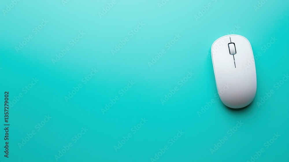Poster minimalist wireless computer mouse on aqua background flat lay top view capturing workspace essentia