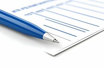 A close-up of a blue pen resting on a blank sheet of lined paper, ideal for business or educational themes.