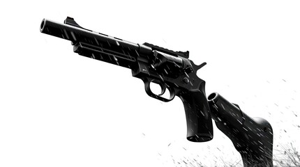 Modern Black Revolver with Scope Isolated Against White Background Display