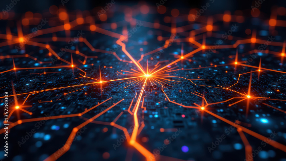 Aufkleber an abstract digital watch with a network of bright orange lines depicting a forest fire in progress 