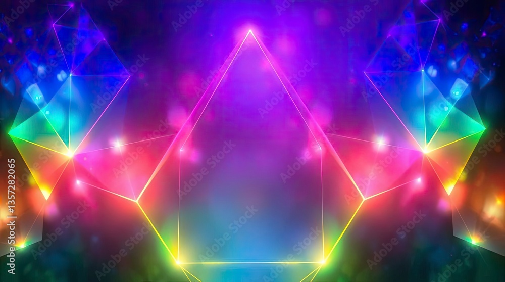 Aufkleber abstract glowing geometric shapes with colorful light and bokeh effect
