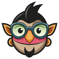 Cartoonish Character with Glasses and Goatee, Bold Outline, Flat Color Design