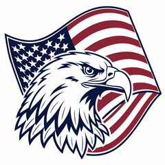 This is a patriotic illustration of a bald eagle with its wings spread wide, decorated in the American flag colors. The design represents strength, freedom, and national pride, often used in military,
