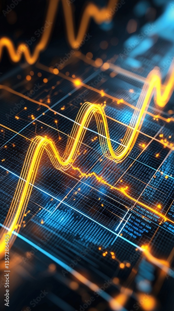 Poster abstract digital background with vibrant financial graph lines