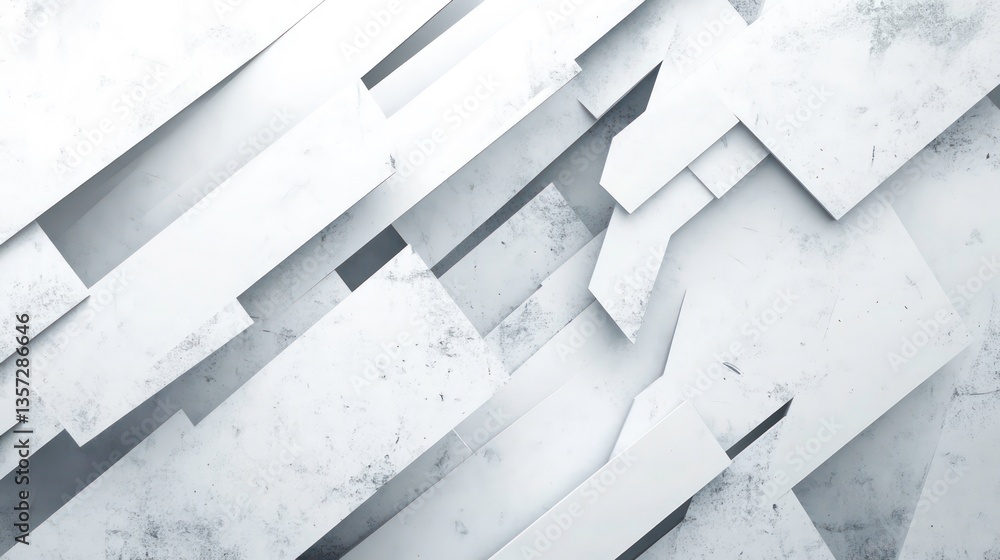 Poster abstract white background with texture pattern, layered geometric triangle shapes, white and grey gl