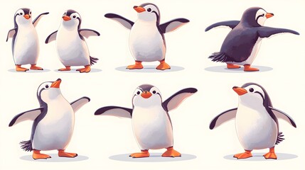Naklejka premium Collection of Cute Penguins: Adorable Arctic and Antarctic Birds for Projects