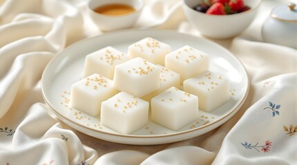 Baekseolgi Tteok (Korean White Steamed Rice Cakes) with delicate texture (Korean Cuisine)