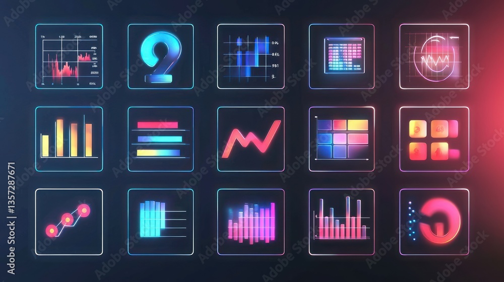 Poster A sleek numbers icon set with minimalist symbols for calculation, data, and statistics. 