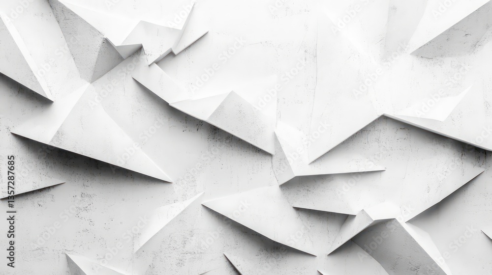 Poster abstract white background with texture pattern, layered geometric triangle shapes, white and grey gl