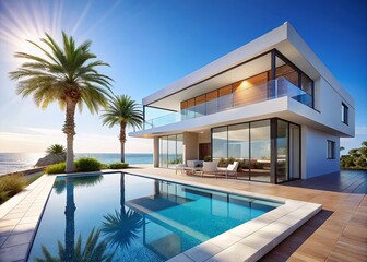 Fototapeta premium Modern Summer House Design: Architectural Photography of a Luxurious Beachfront Villa