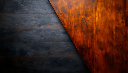 Obraz premium A close-up view of a wooden surface showcasing contrasting dark and light tones, ideal for creative backgrounds and designs.