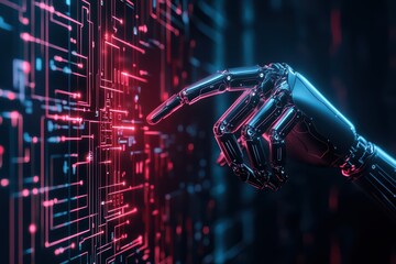 Robotic hand interacting with digital circuit board