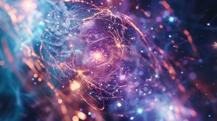 Obraz premium Abstract picture of wonderful blue wave in nebula style design connect and flow express energy dynamic represent connection of star in universe or plasma scatter on space with mysterious scene. AIG53.