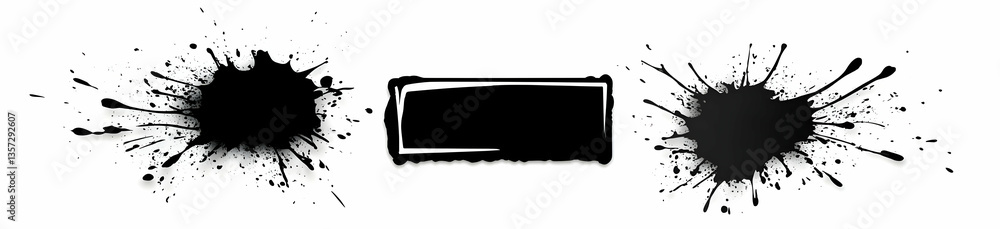 Poster a collection of creative black ink splatter designs for artistic use, enhancing visuals with dynamic