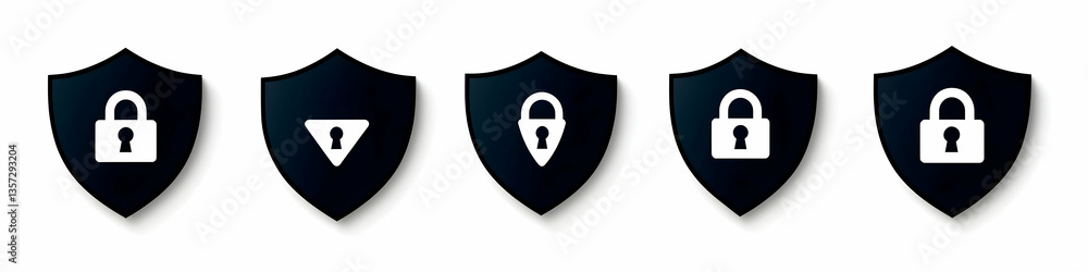 Poster a collection of security shields with padlocks, representing digital protection and cybersecurity th