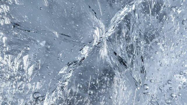 Abstract ice texture with bubbles and cracks in cool tones  