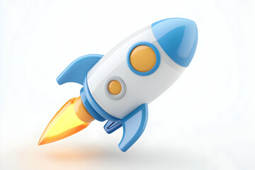 Obraz premium A colorful rocket ship icon representing innovation and exploration, perfect for children's media or futuristic concepts.