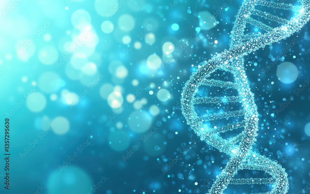 Poster intricate double helix design highlights the structure of dna surrounded by a glowing blue backdrop 
