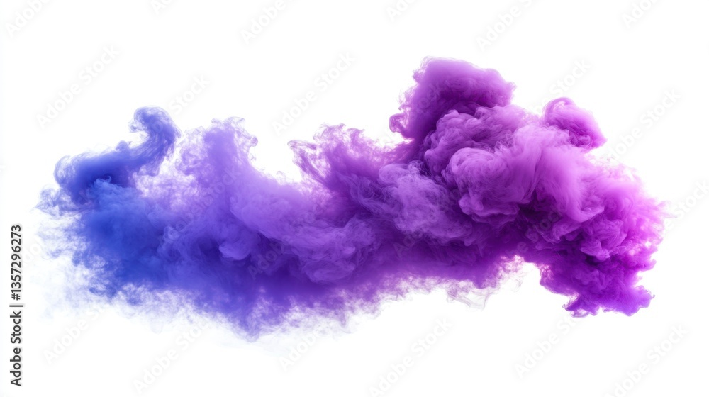 Poster ethereal cloud of purple and blue ink swirling gracefully in pristine white backdrop creating a mesm
