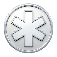 Obraz premium A white medical star of life with six arms on a silver background, symbolizing emergency medical services or healthcare.