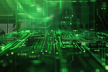 The picture of the green circuit board with technology theme that stands for the connection, mainboard or motherboard is central printed circuit board in computer or other electronic device. AIG51.