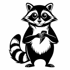 Obraz premium A vector silhouette of a raccoon standing on its hind legs, 