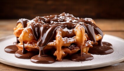 golden brown funnel cake drenched in rich chocolate a sweet indulgence