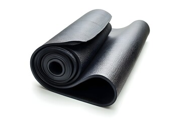 Rubber Yoga Mat Rolled Out Top View isolated on white background