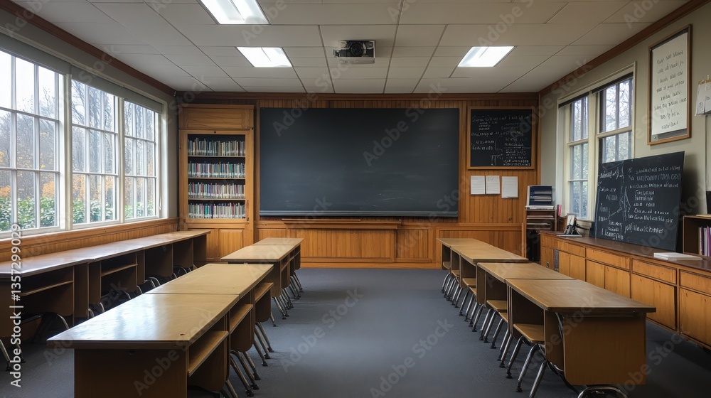 Poster classroom setup showcasing traditional design elements and study environment
