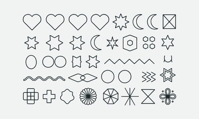 Modern vector-style illustration featuring of simple geometric shapes outlined, easily editable.