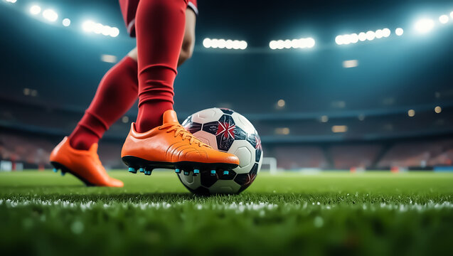 close up of a soccer player dribbling