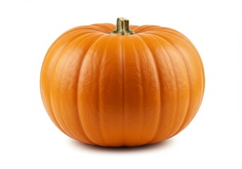 Obraz premium Fresh Orange Pumpkin Isolated - A vibrant orange pumpkin, perfectly ripe and isolated on a white background. Ideal for autumn themes and harvest celebrations